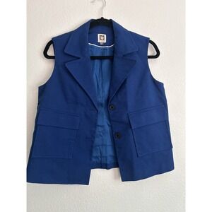Anne Klein Women's Vest Royal Blue Double-Button Pocket Lined Jacket  Size 6 VTG